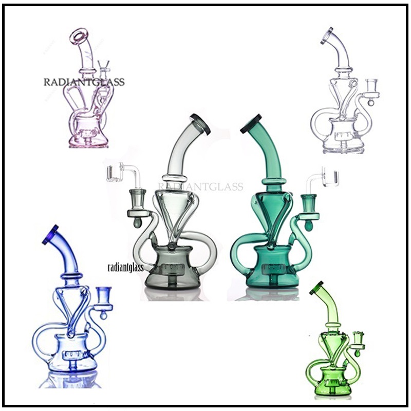 9 inches Recycler Glass Bong Tornado Hookah Recyable Dab Rigs Smoking water pipe bongs Heady Pipes Size 14mm joint with bowl or quartz banger1
