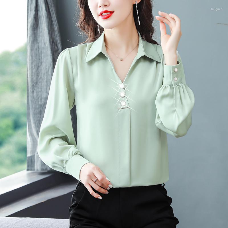 Women's Blouses Spring Autumn Korean Women Tops Elegant Fashion Long-sleeved Satin Shirt Turndown Collar OL Blouse Blusa, Green
Women's Blouses Spring Autumn Korean Women Tops Elegant Fashion Long-sleeved Satin Shirt Turndown Collar OL Blouse Blusa, Green