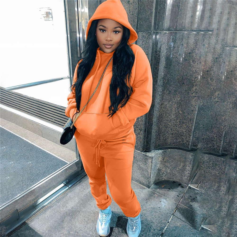 Plus size 4XL 5XL Jogger suits Women Tracksuits Fall Winter fleece Sweatsuits Long Sleeve Hooded Hoodie Pants Two Piece Set Casual Sports Suits Autumn