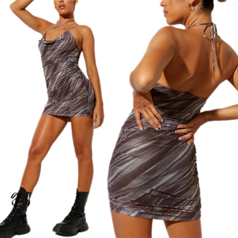 Casual Dresses Sexy Women Temperament Jumpsuit Skirt Summer Fashion Mixed Color Hanging Neck Lace Up Sleeveless Backless Mesh Pleated Slim, Auburn 
Casual Dresses Sexy Women Temperament Jumpsuit Skirt Summer Fashion Mixed Color Hanging Neck Lace Up Sleeveless Backless Mesh Pleated Slim, Auburn