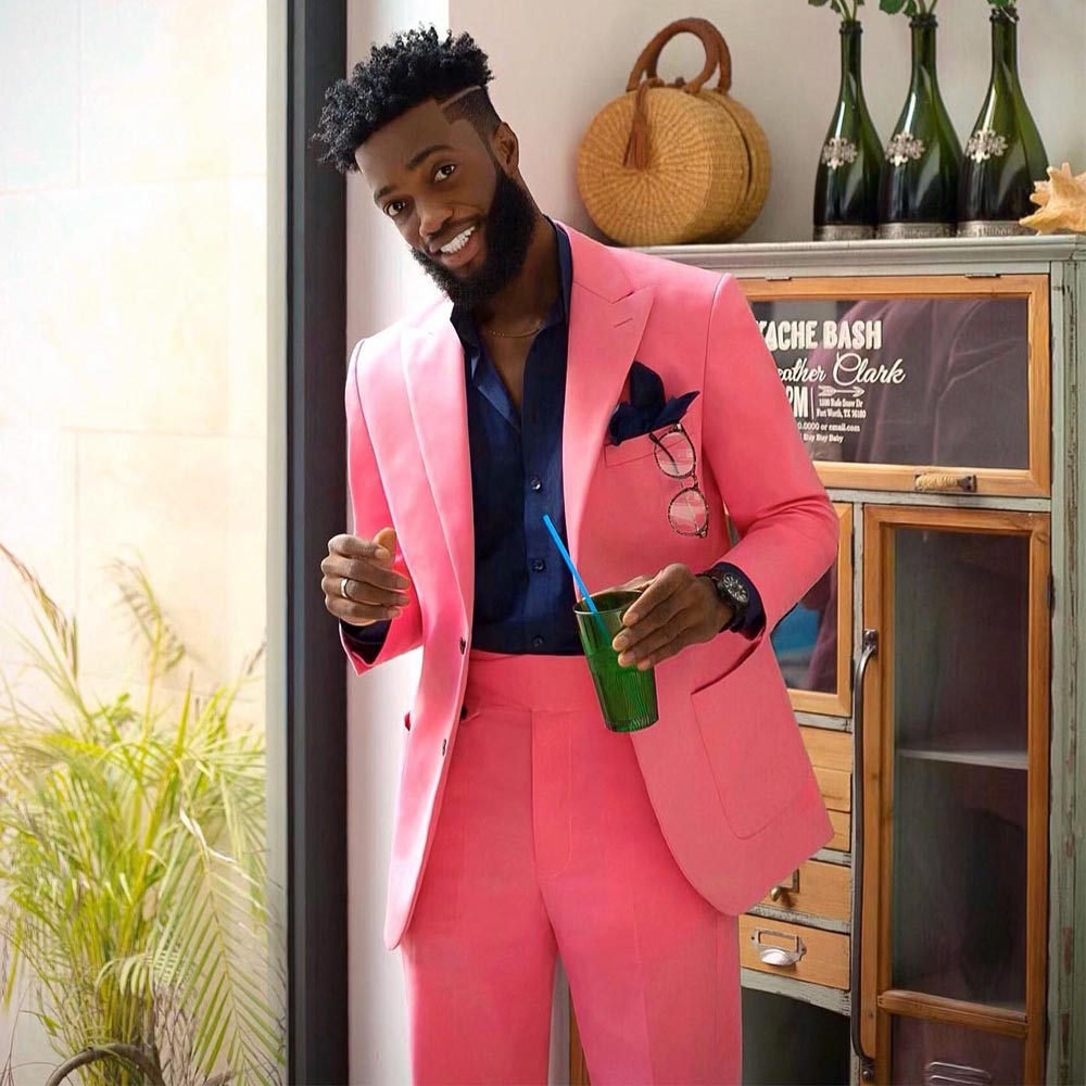 Pink Groomsmen Wedding Tuxedos Slim Fit Mens Suits 2 Pieces Sets Blazers Peaked Lapel Formal Suit With Jacket And Pants