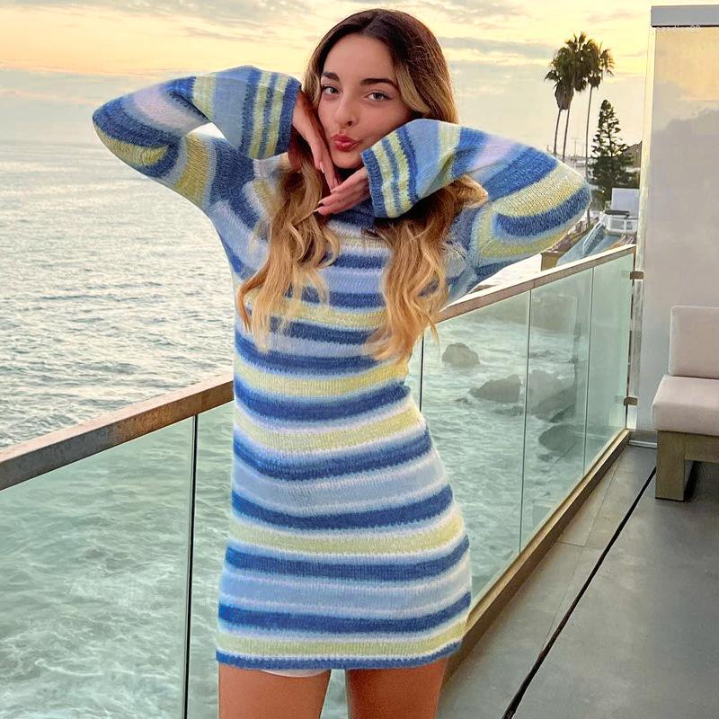 Casual Dresses 2022 Autumn Knitted Long Sleeves Striped Print Elegant Sexy Bodycon Mini Dress Women Slim Streetwear Party Biker Outfit, Blue
Casual Dresses 2022 Autumn Knitted Long Sleeves Striped Print Elegant Sexy Bodycon Mini Dress Women Slim Streetwear Party Biker Outfit, Blue