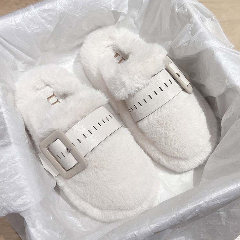 Fashion Fur Flats Platform Home Shoes Winter Slides Warm Foot Wear Women Slippers 2023 Mujer Zapatillas Mules Causal Shoes