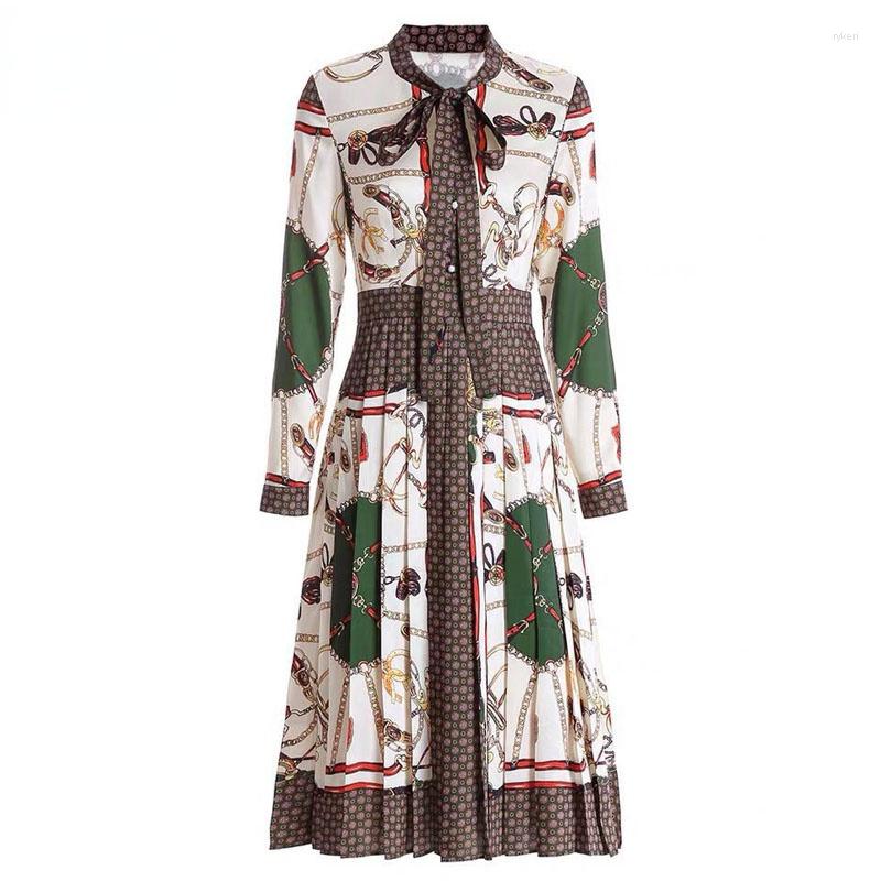 Casual Dresses Designer Woman Dress Spring Autumn Women' Long Sleeve Vintage Print Elegant Bow Pleated Lady Clothes Slim Vestidos Robe, Picture shown
Casual Dresses Designer Woman Dress Spring Autumn Women' Long Sleeve Vintage Print Elegant Bow Pleated Lady Clothes Slim Vestidos Robe, Picture shown