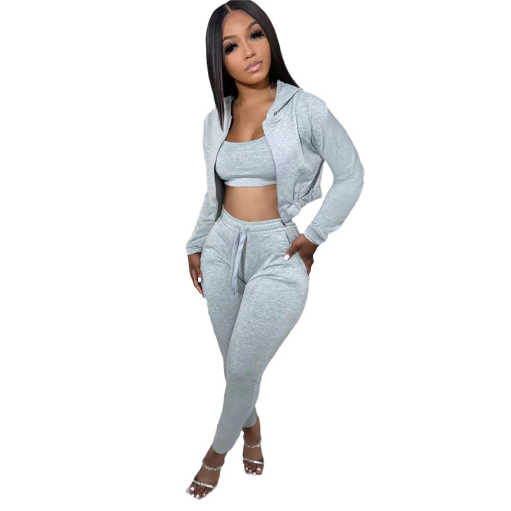 Fall Winter 3 Pieces Sets Women Tracksuits Long Sleeve Sweatsuits Casual Hooded Jacket Tank Top Pants Matching Sets Casual Sports Suits Sportswear 848
