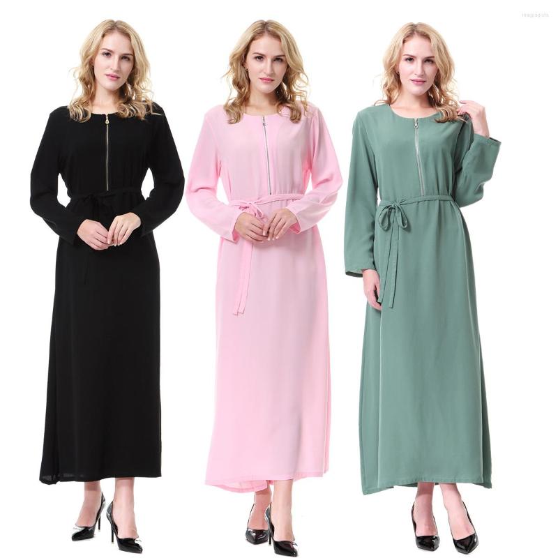 Ethnic Clothing Women's Muslim Solid Color Round Neck Front Zip Islamic Maxi Dress Abaya Saudi Arab Lady Long Sleeves Thobe Female Wear
Ethnic Clothing Women's Muslim Solid Color Round Neck Front Zip Islamic Maxi Dress Abaya Saudi Arab Lady Long Sleeves Thobe Female Wear