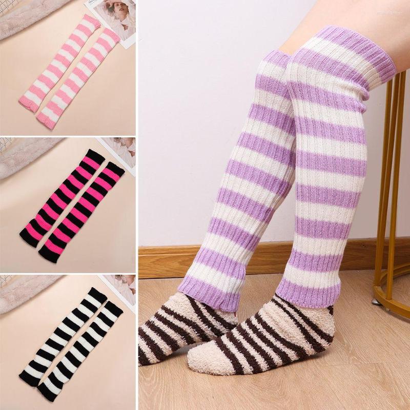 

Women Socks Stripe Color Girls Over The Knee Lolita Stockings Matching Pile Latin Ballet Knitted, Black grey