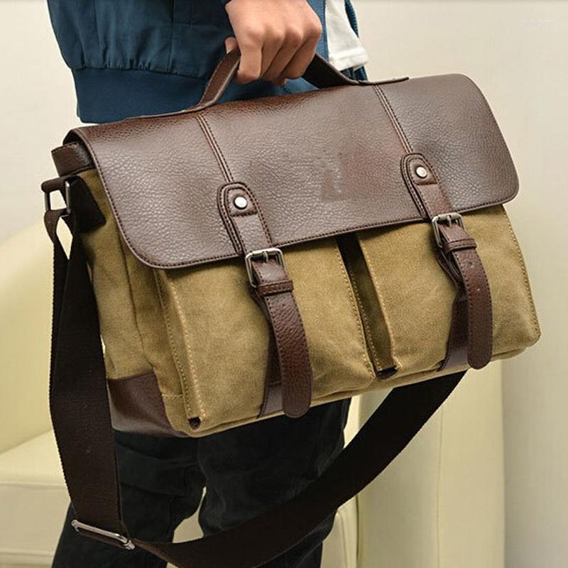 Briefcases British Briefcase Retro Men Messenger Bags Travel Canvas With Leather Bag Bolsos Shoulder, Army green
Briefcases British Briefcase Retro Men Messenger Bags Travel Canvas With Leather Bag Bolsos Shoulder, Army green