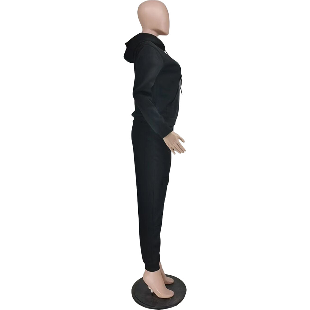 Plus Size 2XL Tracksuits Women Jogger Suits Fall Winter Clothes Hooded Hoodie and Pants Two Piece Set Casual Long Sleeve Sweatsuits Black Sportswear C
