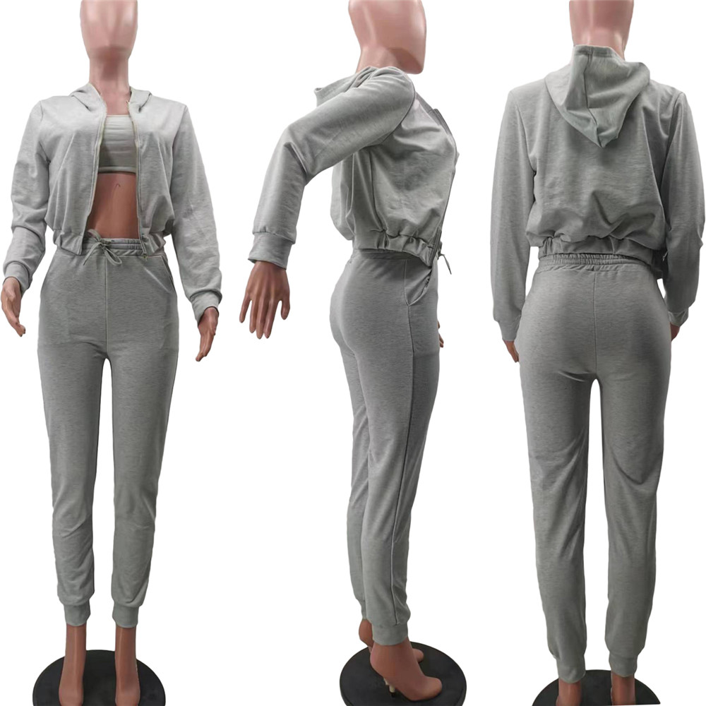 Fall Winter 3 Pieces Sets Women Tracksuits Long Sleeve Sweatsuits Casual Hooded Jacket Tank Top Pants Matching Sets Casual Sports Suits Sportswear 848