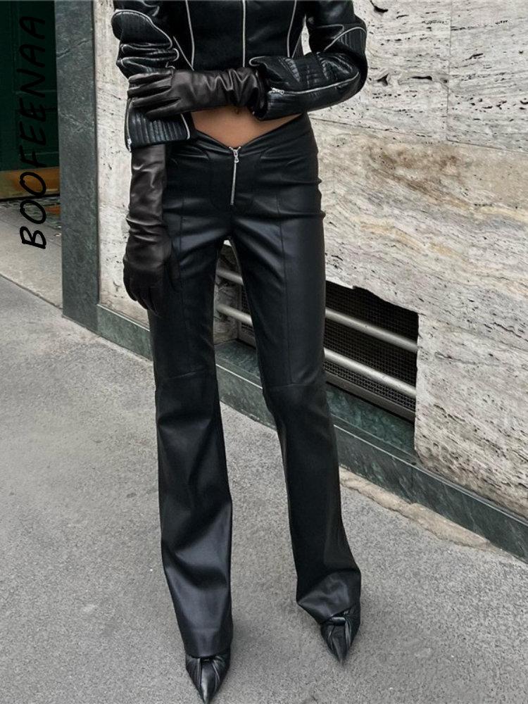 Women' Pants BOOFEENAA Black PU Leather Streetwear Autumn Winter Zipper Front V Waist Flare For Women C71-DF34
Women' Pants BOOFEENAA Black PU Leather Streetwear Autumn Winter Zipper Front V Waist Flare For Women C71-DF34