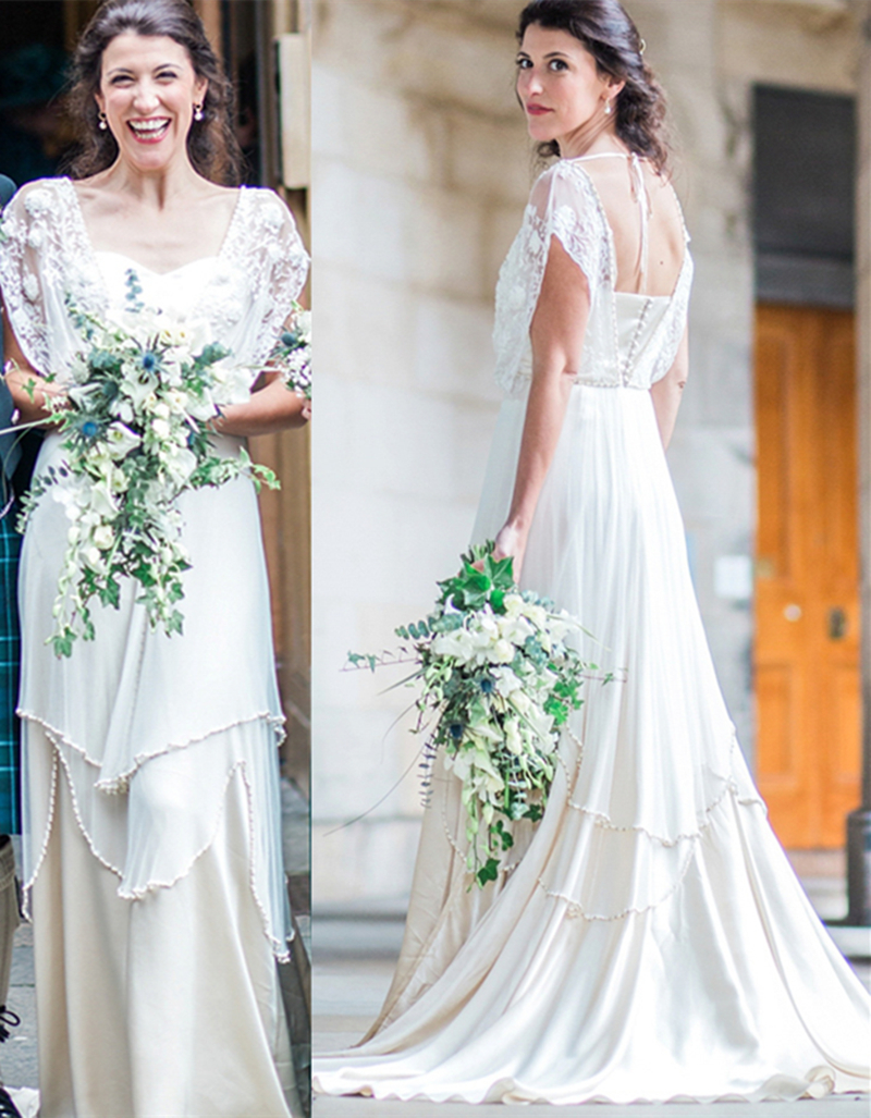 2023 Hippie Style A Line Wedding Dresses Beaded Lace Appliqued Long Country Bridal Gowns Sweetheart Neck Cap Sleeve Designer Bride Formal Reception We