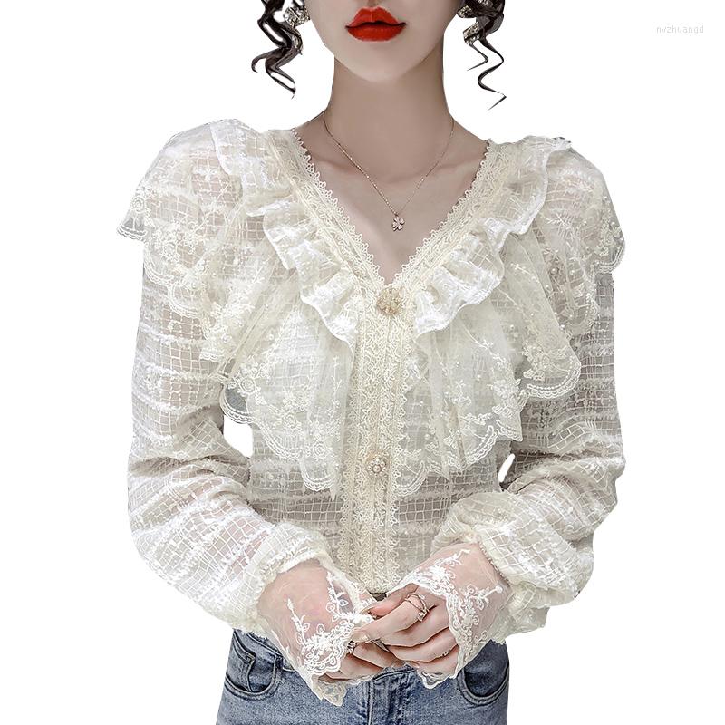 Women' Blouses Design Woman Fashion 2022 Elegant Spring Patchwork Lace Ladies Blusa Ruffle Puff Long Sleeve Tops Pullover V-neck, Beige
Women' Blouses Design Woman Fashion 2022 Elegant Spring Patchwork Lace Ladies Blusa Ruffle Puff Long Sleeve Tops Pullover V-neck, Beige