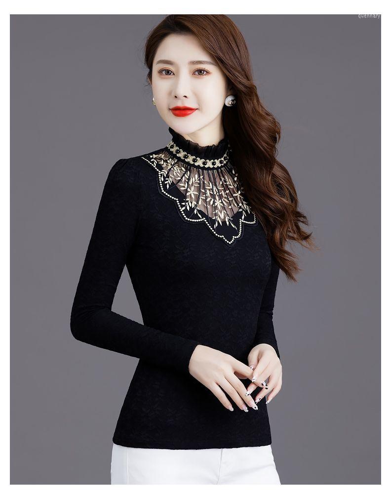 Women's T Shirts Autumn Winter Stand Collar Stretch T-shirt Bottoming Shirt Solid Color Lace Women's Slim Long-sleeved Top T322, Black
Women's T Shirts Autumn Winter Stand Collar Stretch T-shirt Bottoming Shirt Solid Color Lace Women's Slim Long-sleeved Top T322, Black