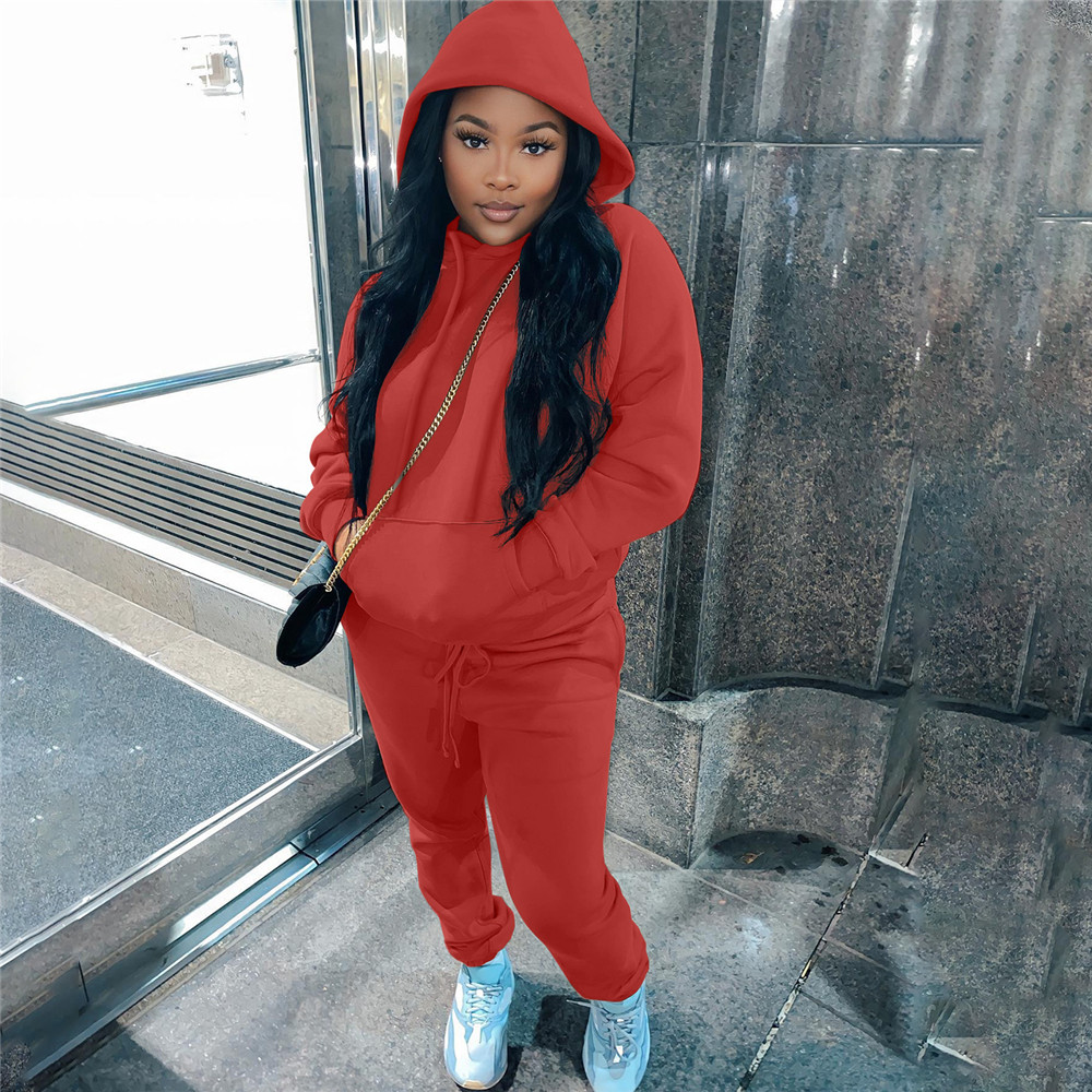 Plus size 4XL 5XL Jogger suits Women Tracksuits Fall Winter fleece Sweatsuits Long Sleeve Hooded Hoodie Pants Two Piece Set Casual Sports Suits Autumn