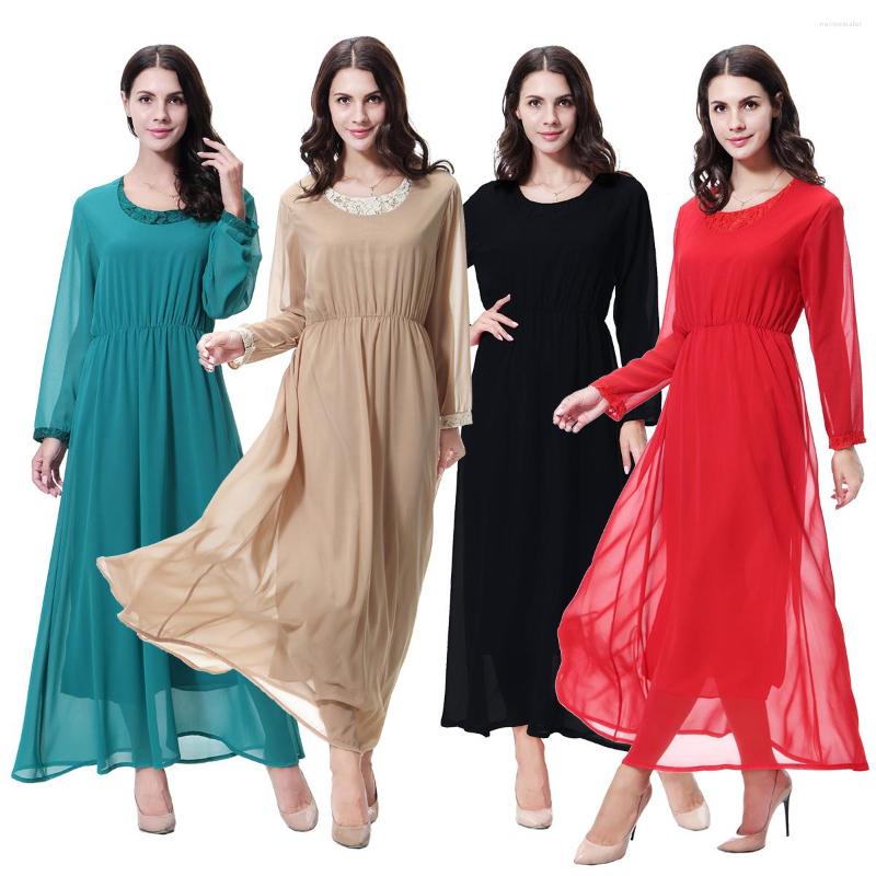 Ethnic Clothing Muslim Summer Women Dress Crew Neck Chiffon Lace Long Sleeves Causal Maxi Abaya Dubai Ehtnic Lady Solid Color Robe Thobe
Ethnic Clothing Muslim Summer Women Dress Crew Neck Chiffon Lace Long Sleeves Causal Maxi Abaya Dubai Ehtnic Lady Solid Color Robe Thobe