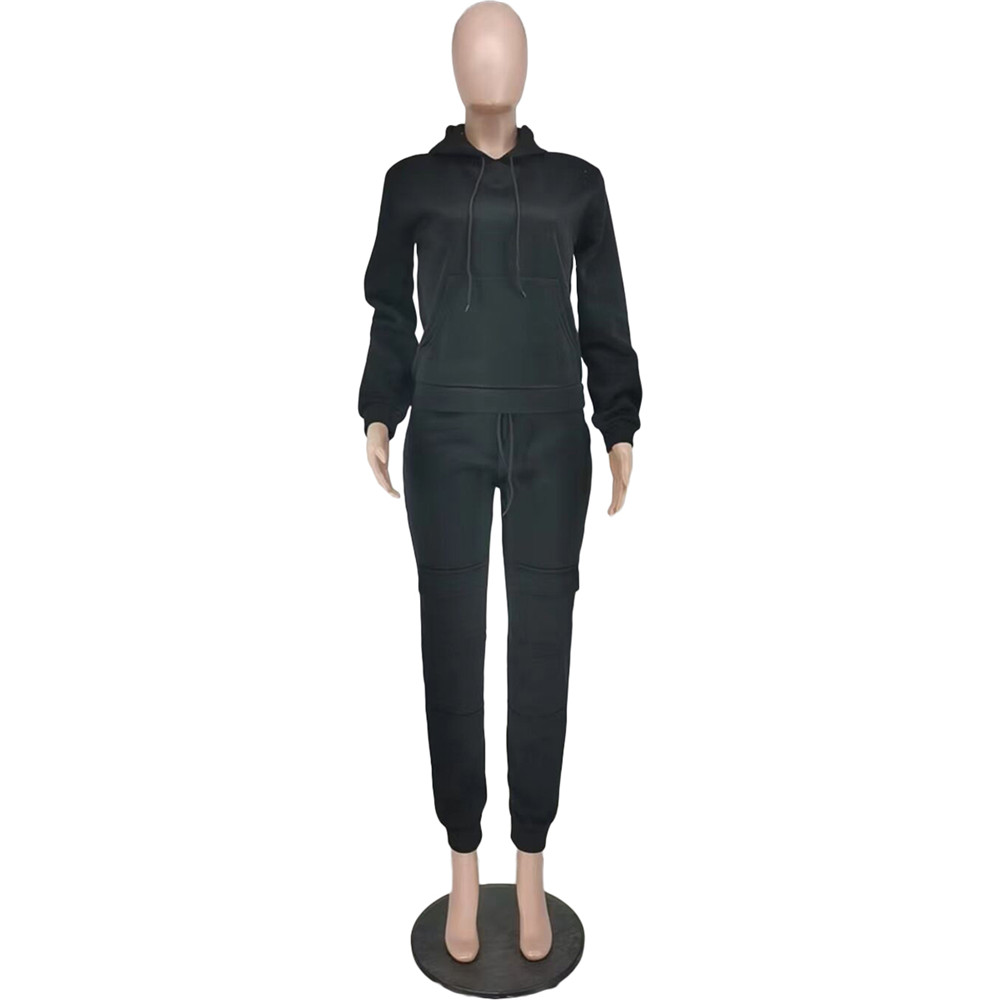 Plus Size 2XL Tracksuits Women Jogger Suits Fall Winter Clothes Hooded Hoodie and Pants Two Piece Set Casual Long Sleeve Sweatsuits Black Sportswear C