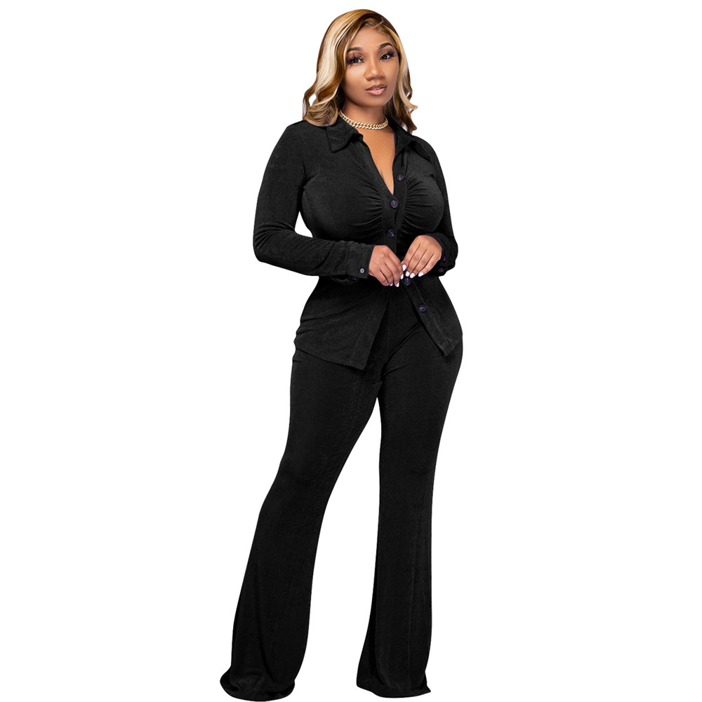 Wholesale Velvet Sweatsuits Women Clothes Fall Winter Tracksuits Long Sleeve Shirt Flare Pants Two Piece Set Matching Outfit Casual Clothing Bulk 9058
