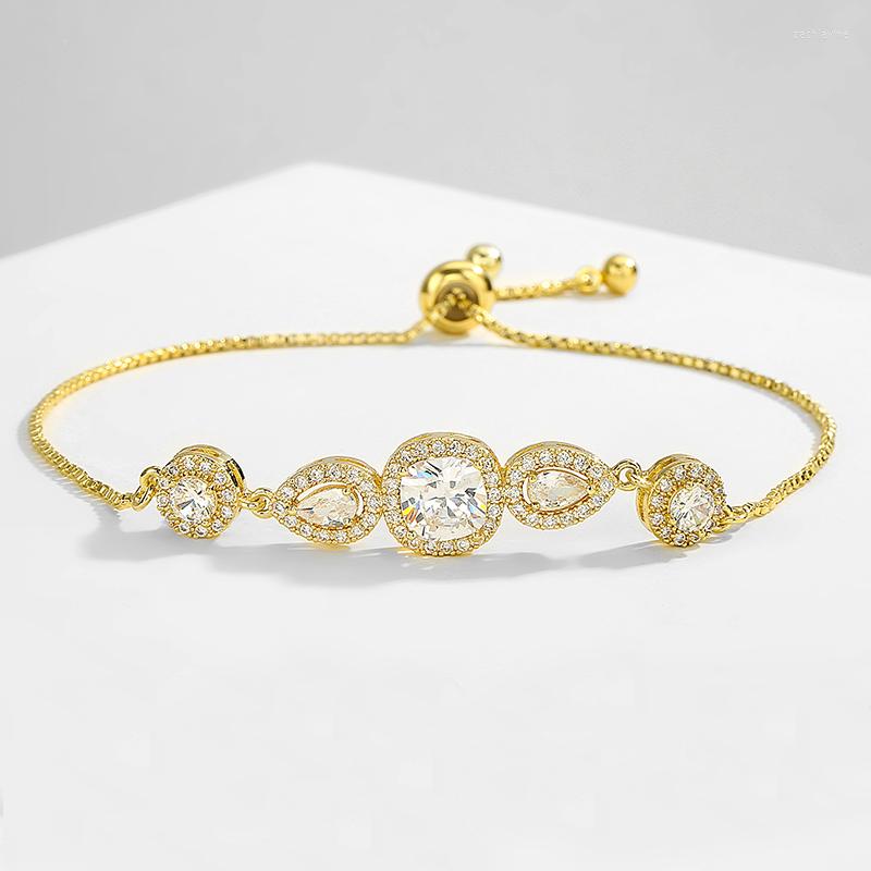 Link Bracelets JUNZI Fashion Round Water Drop Oval Zirconia For Women Shiny Gold Color Crystal Adjustable Bracelet Wedding Jewelry
Link Bracelets JUNZI Fashion Round Water Drop Oval Zirconia For Women Shiny Gold Color Crystal Adjustable Bracelet Wedding Jewelry