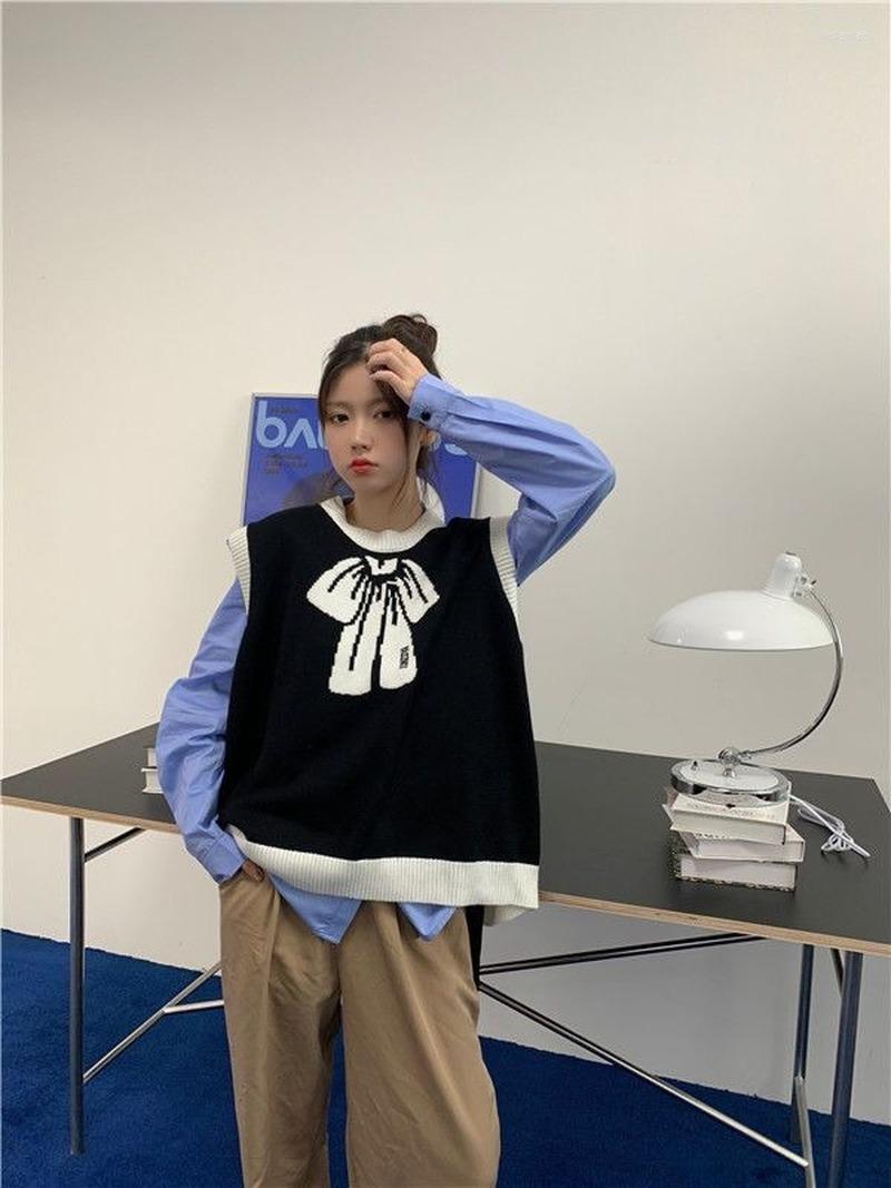 Women' Vests Korean Fashion Bow Contrast Color Women O-neck Loose Y2k Tops Pullover Streetwear Casual All-match Sleeveless Sweater Vest, Black
Women' Vests Korean Fashion Bow Contrast Color Women O-neck Loose Y2k Tops Pullover Streetwear Casual All-match Sleeveless Sweater Vest, Black