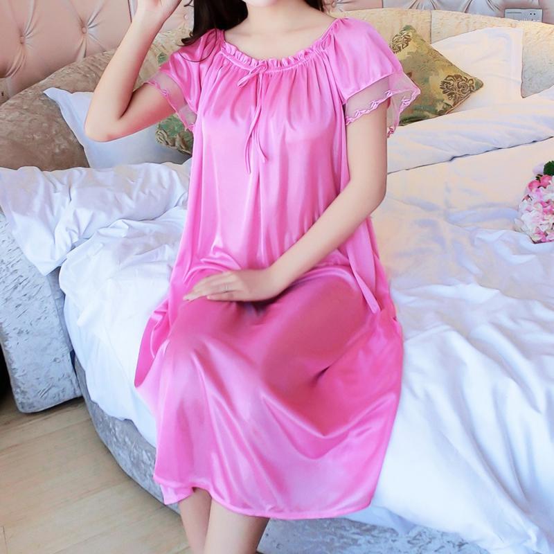 Women's Sleepwear Summer Loose Ice Silk Mid-Length Nightdress Sexy Short-Sleeved Round Neck Women's Home Indoor Casual Nightgowns, Black 
Women's Sleepwear Summer Loose Ice Silk Mid-Length Nightdress Sexy Short-Sleeved Round Neck Women's Home Indoor Casual Nightgowns, Black
