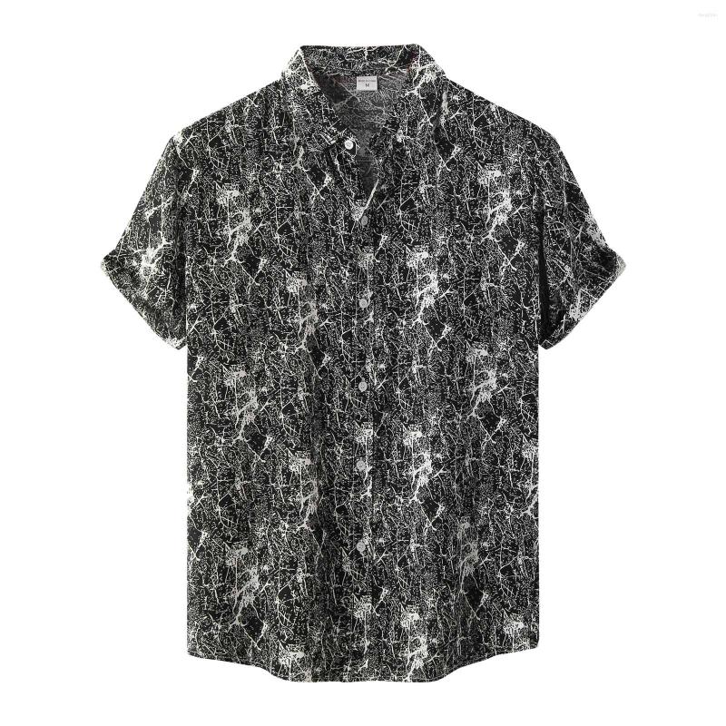 

Men's Casual Shirts Black Turndown Men Single Sleeve Breasted Summer Printed Short Collar Corduroy Shirt Cotton Tee