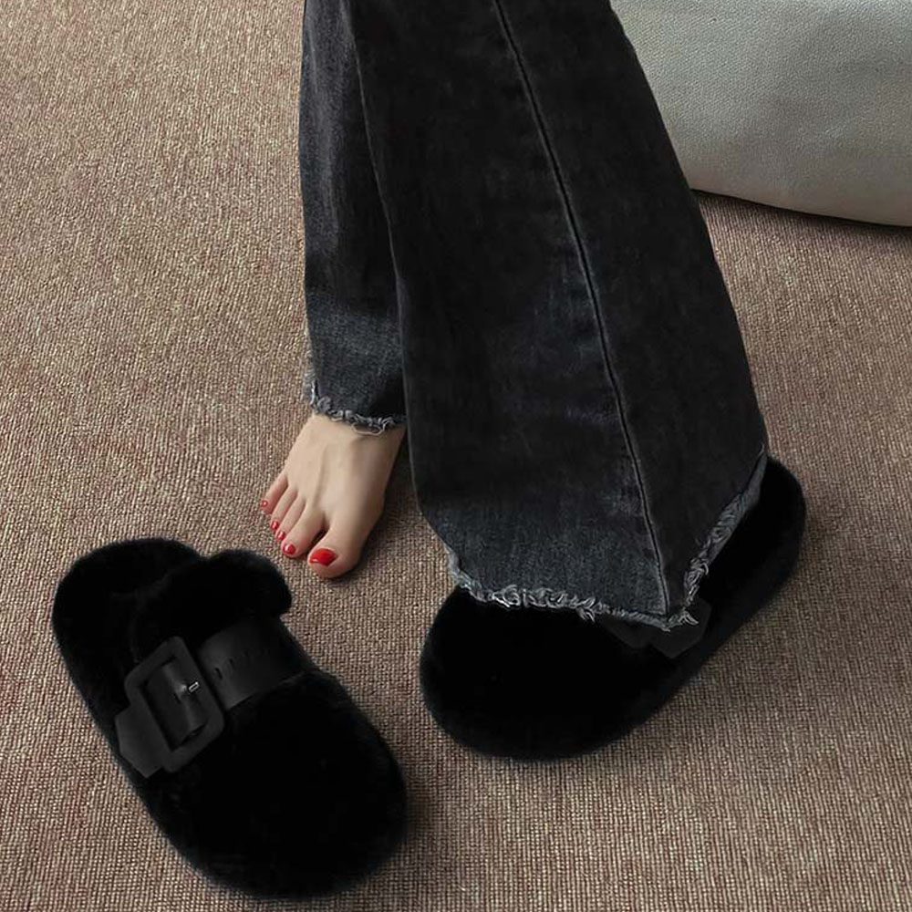 Fashion Fur Flats Platform Home Shoes Winter Slides Warm Foot Wear Women Slippers 2023 Mujer Zapatillas Mules Causal Shoes