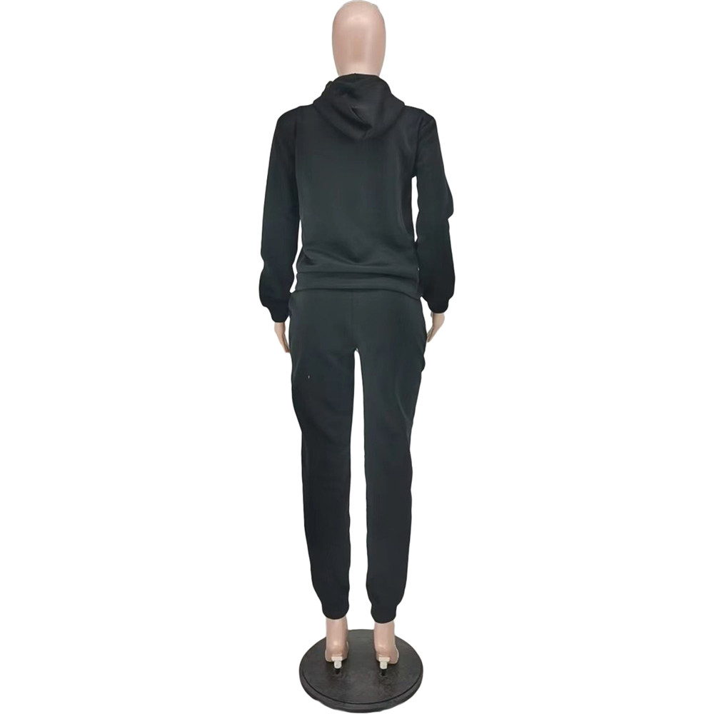 Plus Size 2XL Tracksuits Women Jogger Suits Fall Winter Clothes Hooded Hoodie and Pants Two Piece Set Casual Long Sleeve Sweatsuits Black Sportswear C