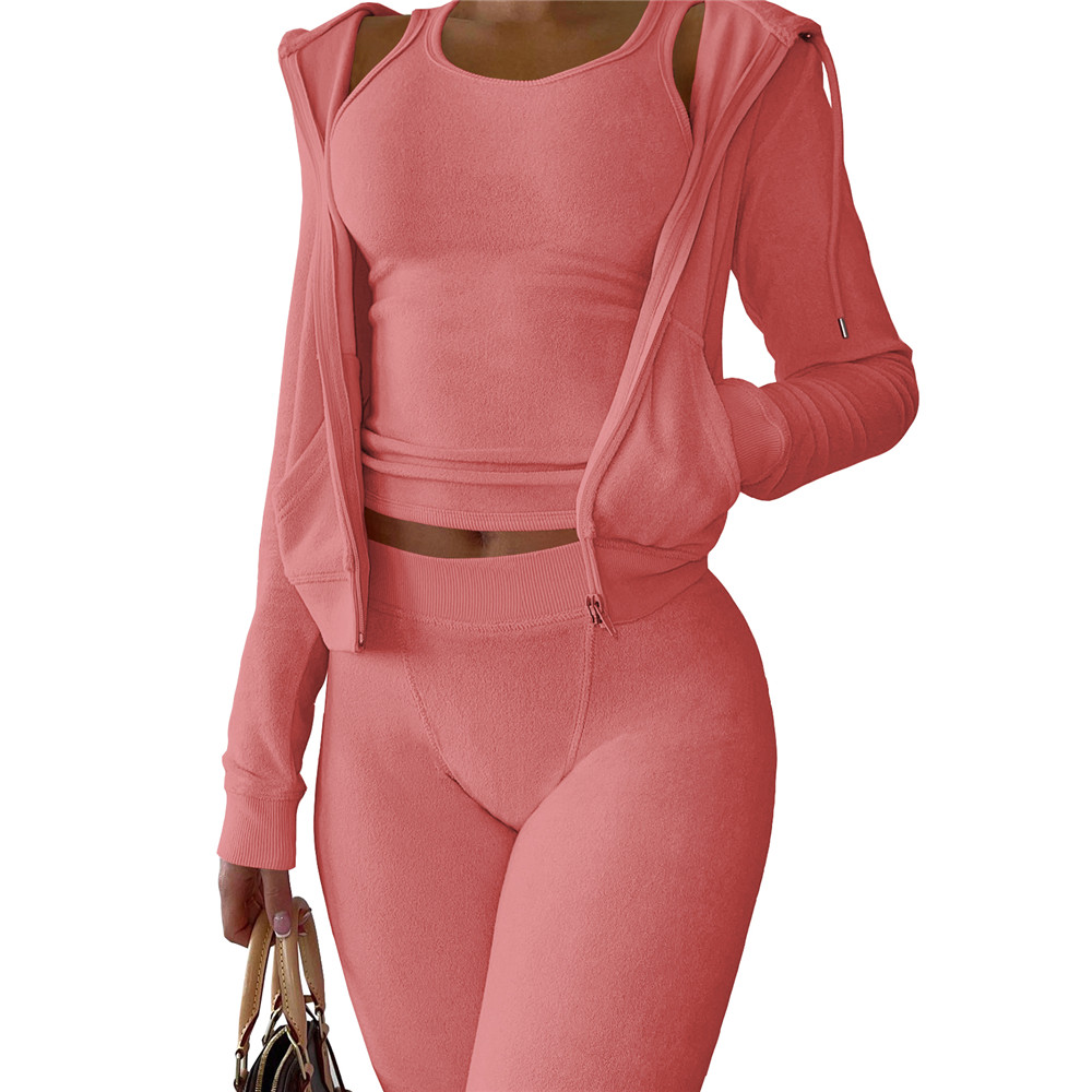 Bulk Items Wholesale Lots Fall Winter Tracksuits for Women 3 Piece Sets Long Sleeve jacket Vest Pants Double Sided Fleece Sweatsuits Casual Sportswear