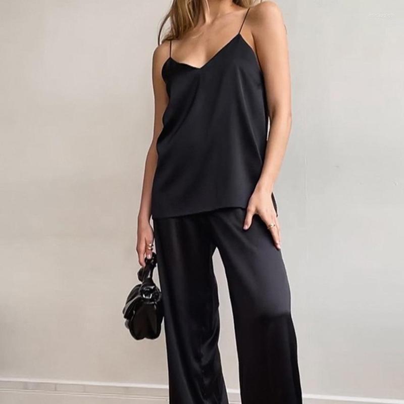 Women' Sleepwear Ladies Pajamas Camisole Ice Silk Comfortable Cool Pajama Pants Fashion Home Set, Black
Women' Sleepwear Ladies Pajamas Camisole Ice Silk Comfortable Cool Pajama Pants Fashion Home Set, Black