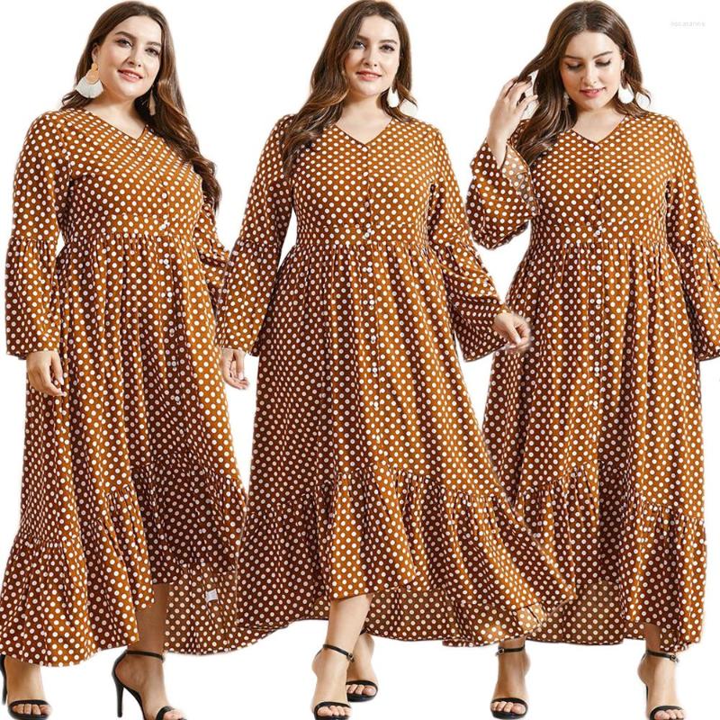 

Ethnic Clothing Fashion Women Polka Dot Long Dress Vintage Loose Arab Abaya Kaftan Islamic Maxi Robe Muslim Ramadan Spring Autumn Middle