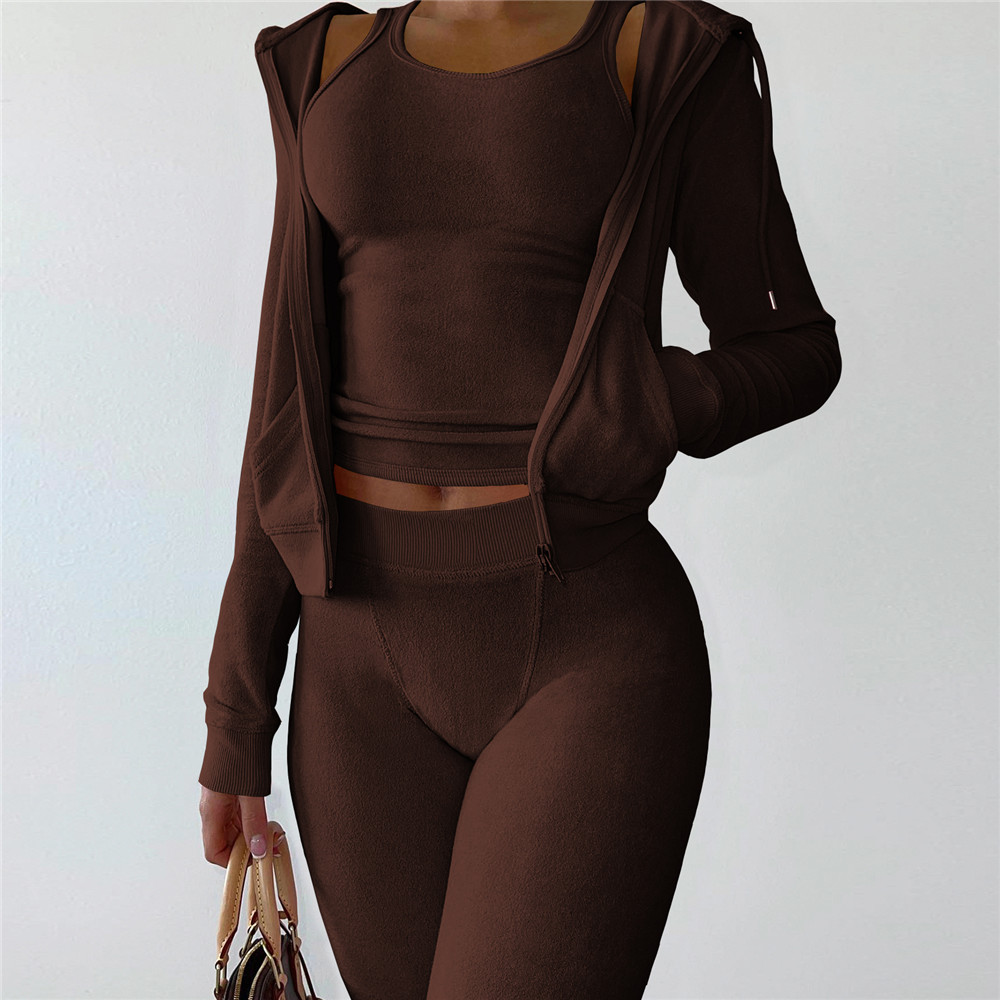 Bulk Items Wholesale Lots Fall Winter Tracksuits for Women 3 Piece Sets Long Sleeve jacket Vest Pants Double Sided Fleece Sweatsuits Casual Sportswear