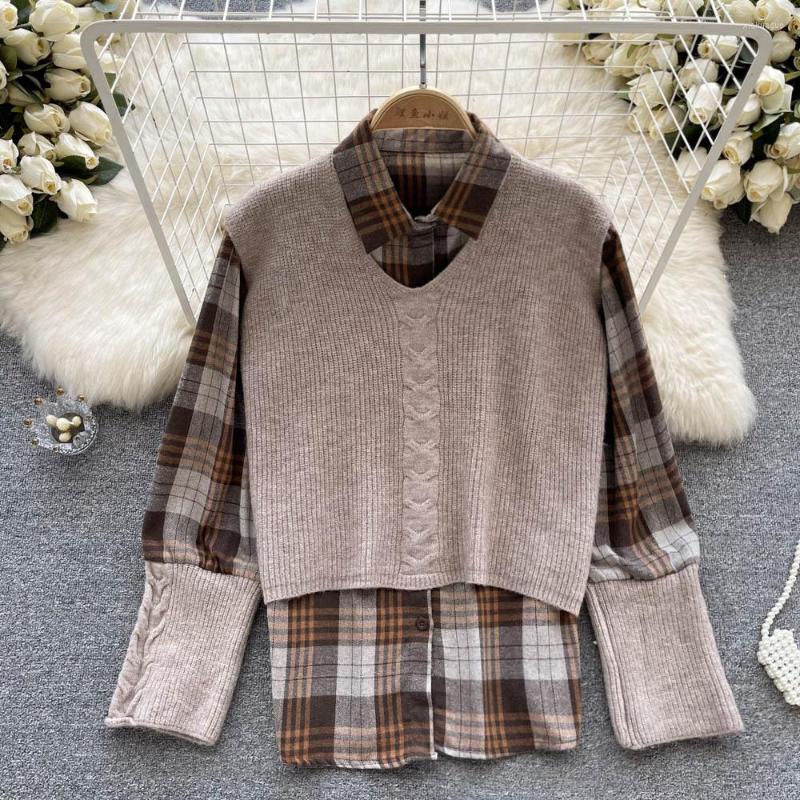 Women's Blouses Korean Style Blouse Plaid Shirts Women Shirt Buttons Top Female Casual Turn-Down Collar Blusas Knitted Vest Drop, Khaki
Women's Blouses Korean Style Blouse Plaid Shirts Women Shirt Buttons Top Female Casual Turn-Down Collar Blusas Knitted Vest Drop, Khaki