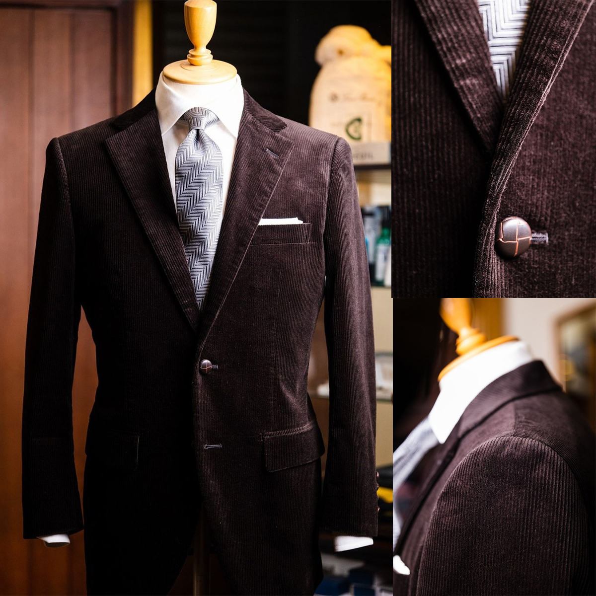 One Piece Handsome Wedding Tuxedos Men Suit Corduroy Three Outer Pockets Modern Formal Customized Business Suit Back Vent Casual Autumn