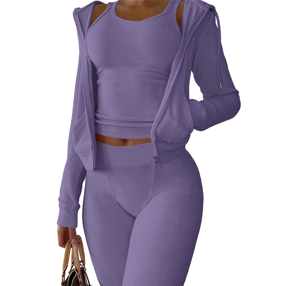 Bulk Items Wholesale Lots Fall Winter Tracksuits for Women 3 Piece Sets Long Sleeve jacket Vest Pants Double Sided Fleece Sweatsuits Casual Sportswear