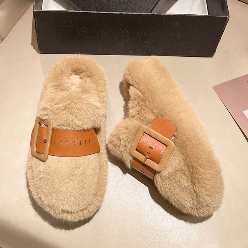 Fashion Fur Flats Platform Home Shoes Winter Slides Warm Foot Wear Women Slippers 2023 Mujer Zapatillas Mules Causal Shoes