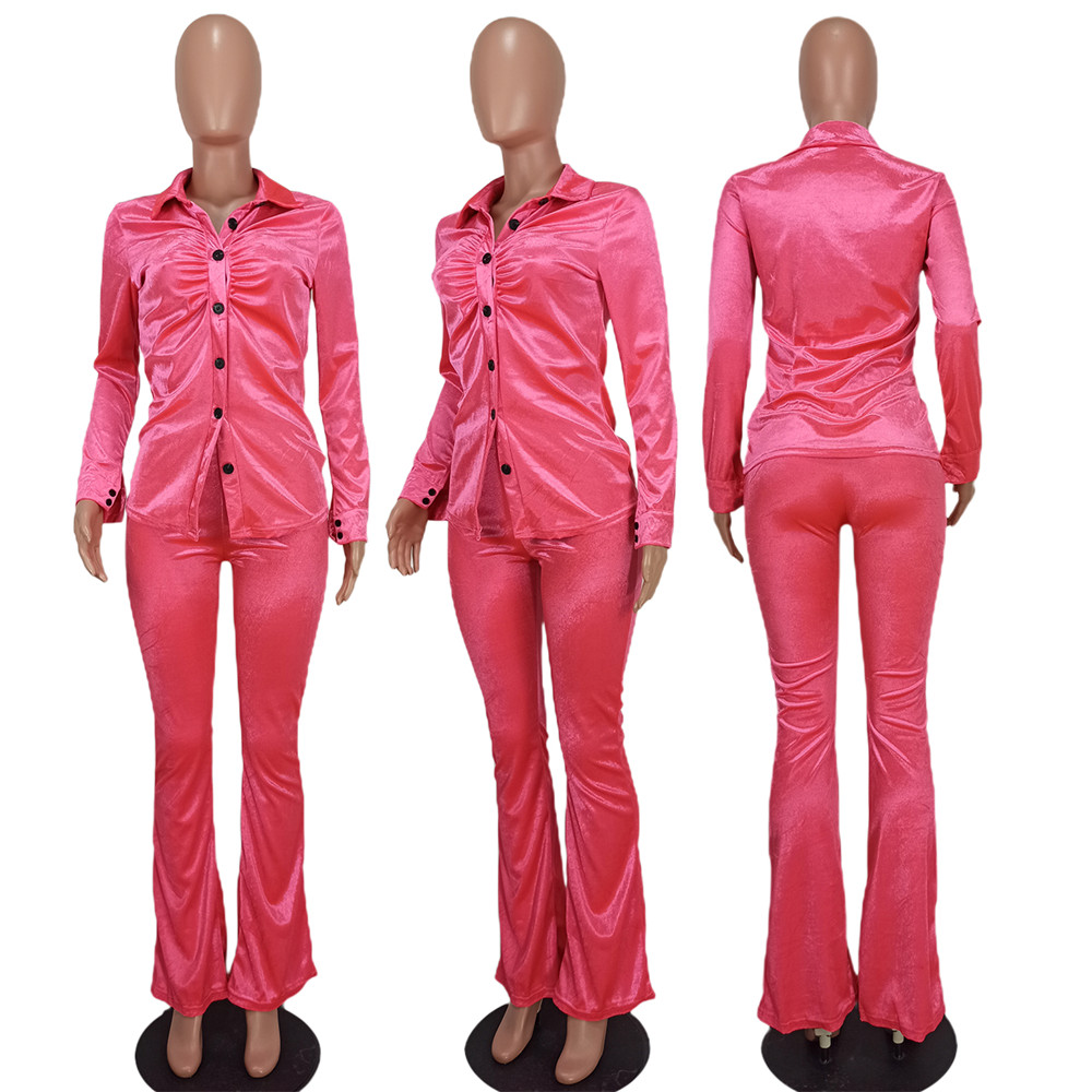Wholesale Velvet Sweatsuits Women Clothes Fall Winter Tracksuits Long Sleeve Shirt Flare Pants Two Piece Set Matching Outfit Casual Clothing Bulk 9058