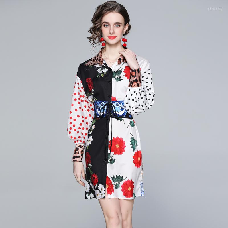 Casual Dresses Summer Runway Elegant Shirt Women Turn-down Collar Leopard Dots Floral Print Belt Loose Short Dress K8661, Mixed color
Casual Dresses Summer Runway Elegant Shirt Women Turn-down Collar Leopard Dots Floral Print Belt Loose Short Dress K8661, Mixed color