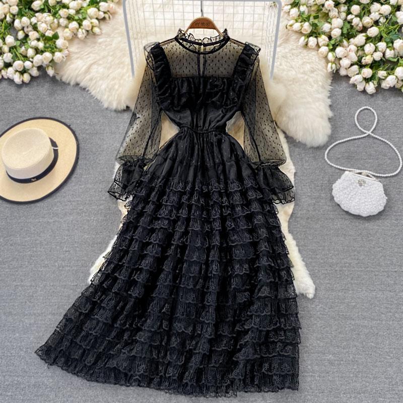 Casual Dresses High-end Luxury Ladies Retro Cake Dress Stand Collar Trumpet Sleeve Lace Mesh Gauze Canopy Skirt Elegant High Waist, Black
Casual Dresses High-end Luxury Ladies Retro Cake Dress Stand Collar Trumpet Sleeve Lace Mesh Gauze Canopy Skirt Elegant High Waist, Black