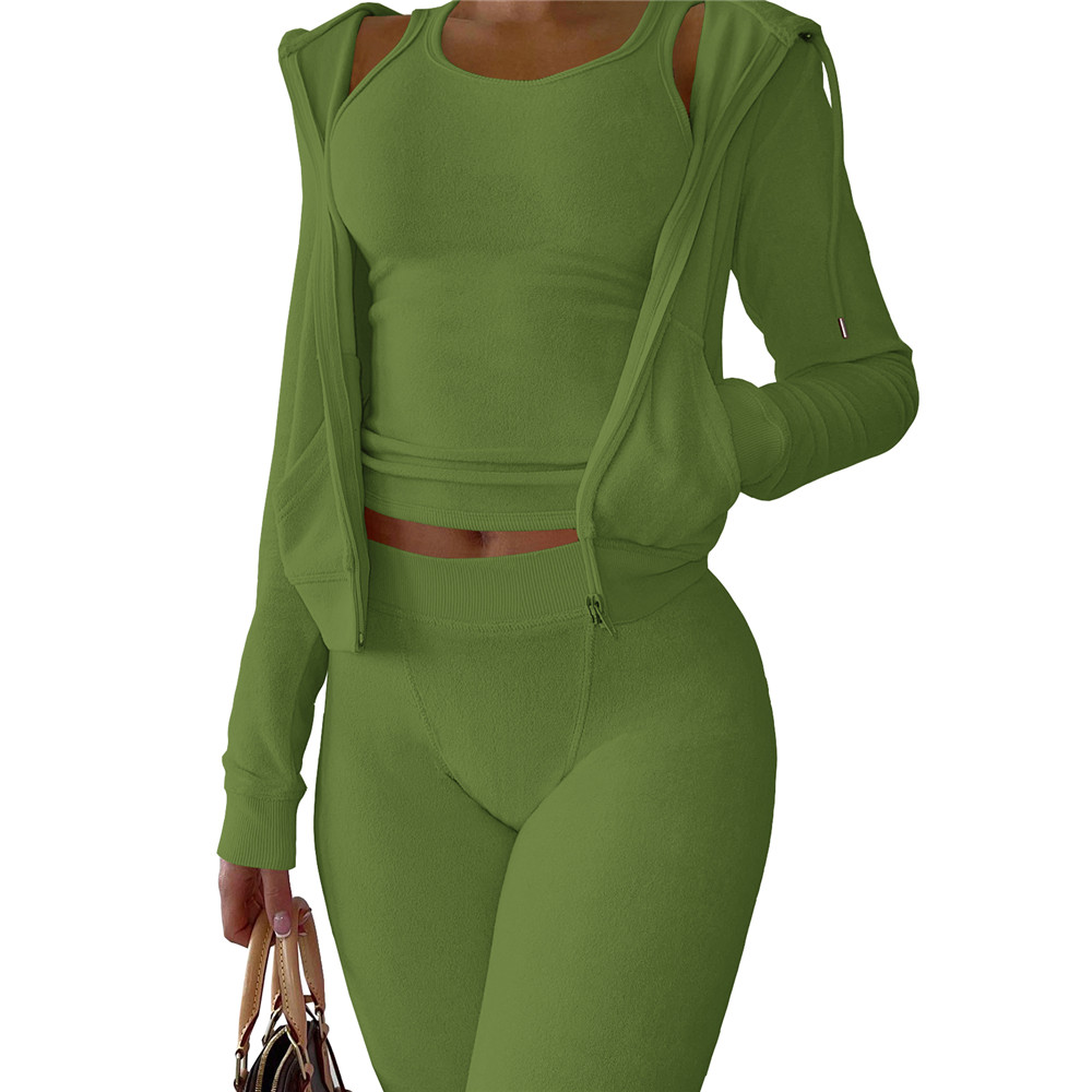 Bulk Items Wholesale Lots Fall Winter Tracksuits for Women 3 Piece Sets Long Sleeve jacket Vest Pants Double Sided Fleece Sweatsuits Casual Sportswear