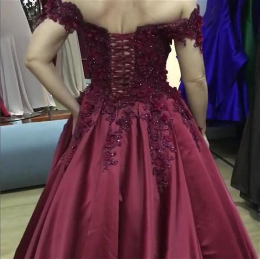 Off the Shoulder V-neck Ball Prom Dress Applique Lace Matte Satin Sleeveless Evening Gowns Customized Free shipping