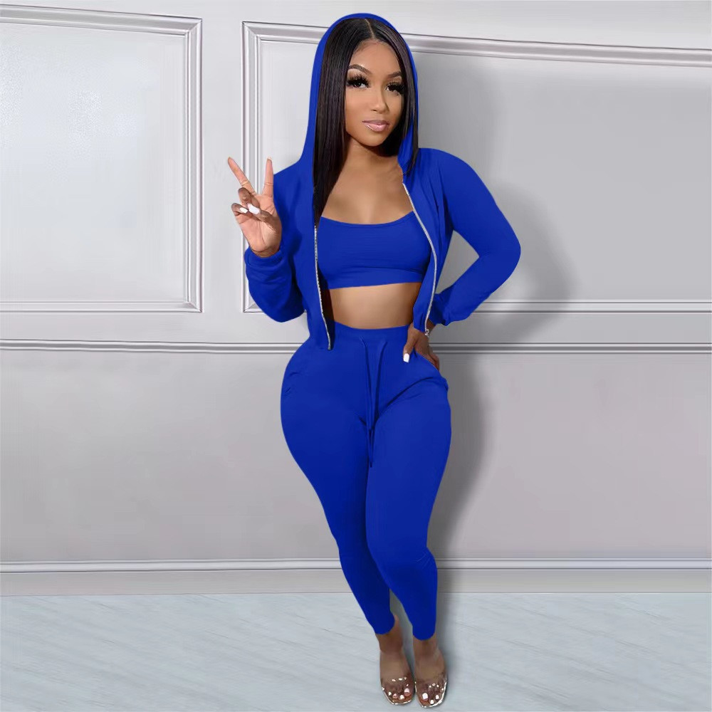 Fall Winter 3 Pieces Sets Women Tracksuits Long Sleeve Sweatsuits Casual Hooded Jacket Tank Top Pants Matching Sets Casual Sports Suits Sportswear 848