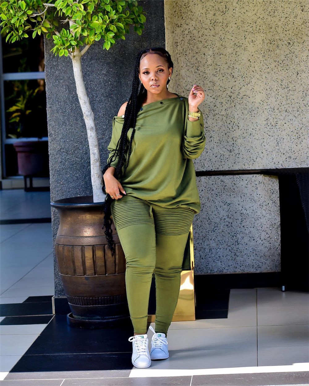 Plus size 3XL 4XL Outfits Women Tracksuits Two Piece Set Fall Winter Long Sleeve Skew Collar Pullover Top and Pants Casual Sweatsuits Solid Sport suit
