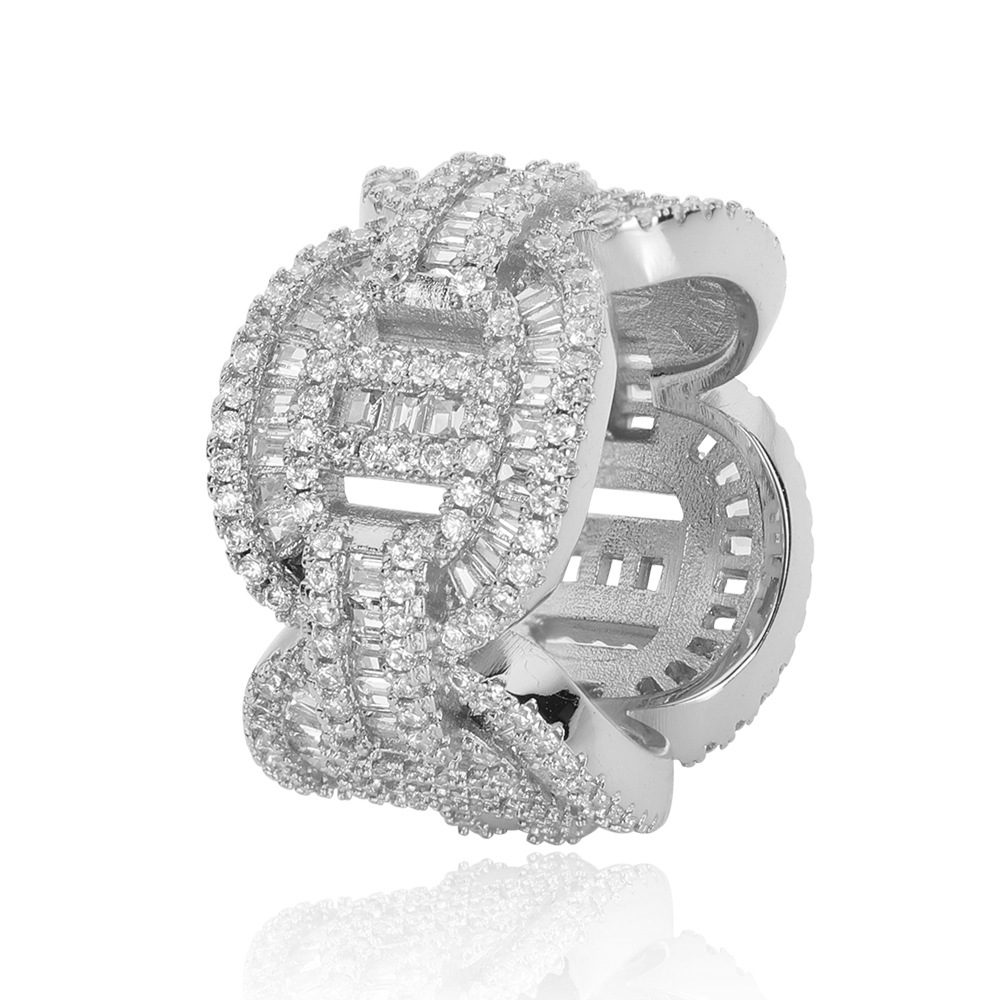 Hip Hop Mixed With Side Stones Zircon Pig Nose Cuban Chain Ring Real Gold Electroplated hipopBling Men's Ring