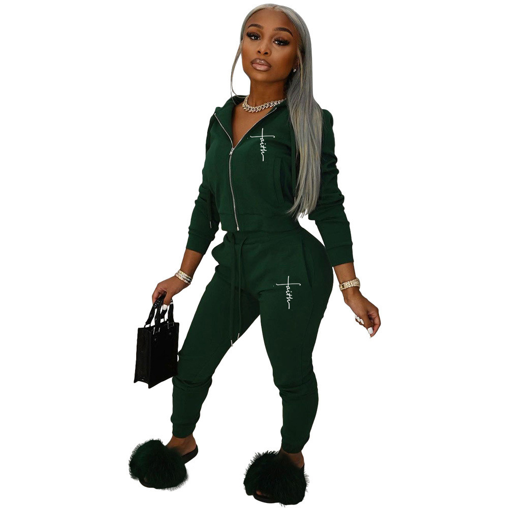 Wholesale Tracksuits Women Two Piece Set Fall Winter Clothes Faith Outfits Long Sleeve Jacket And Pants Matching Sweat Suits Casual Sportswear 8878