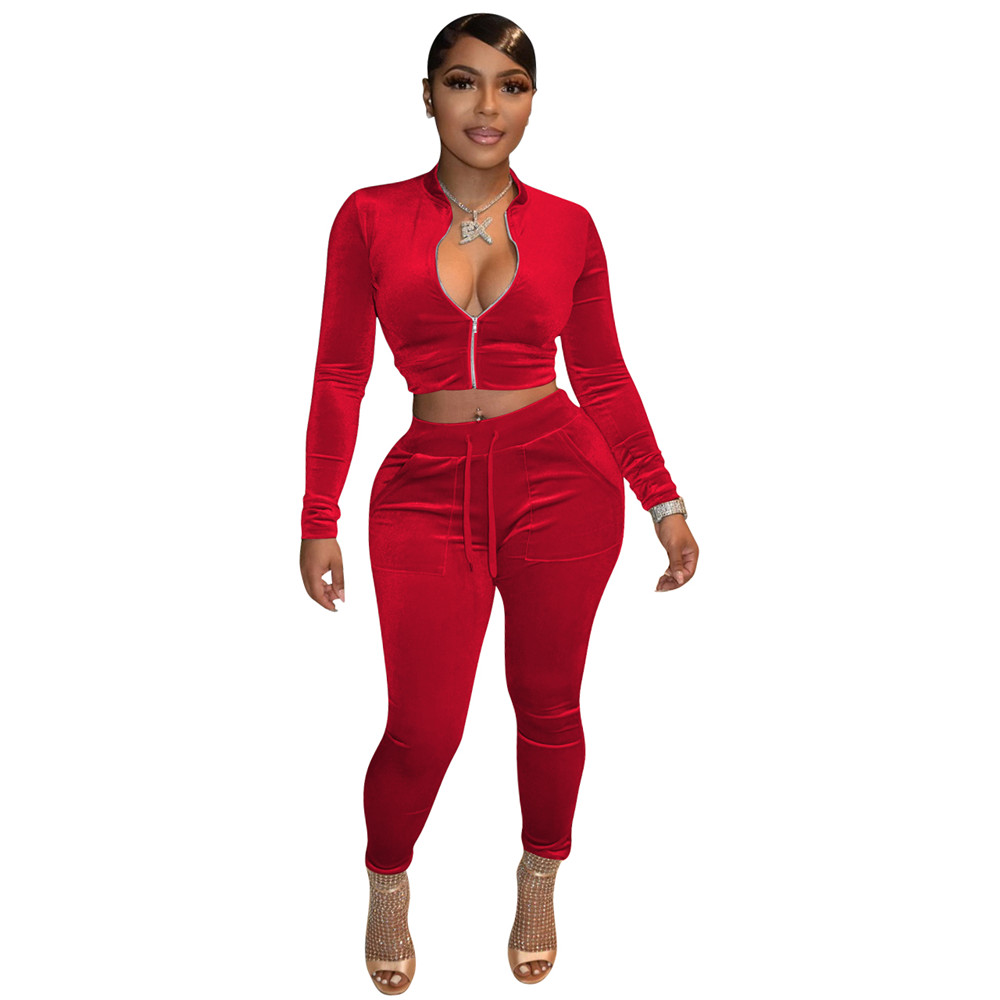 Wholesale Golden Velvet Tracksuits Women Two Piece Set Fall Winter Clothes Sweatsuits Long Sleeve Jacket And Pants Matching Sets Casual Velour Sportsw