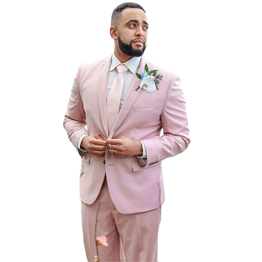 Blush Pink Men Wedding Tuxedos 2 Pieces Notched Lapel Birthday Party Man Outfits Wedding Pants Sets