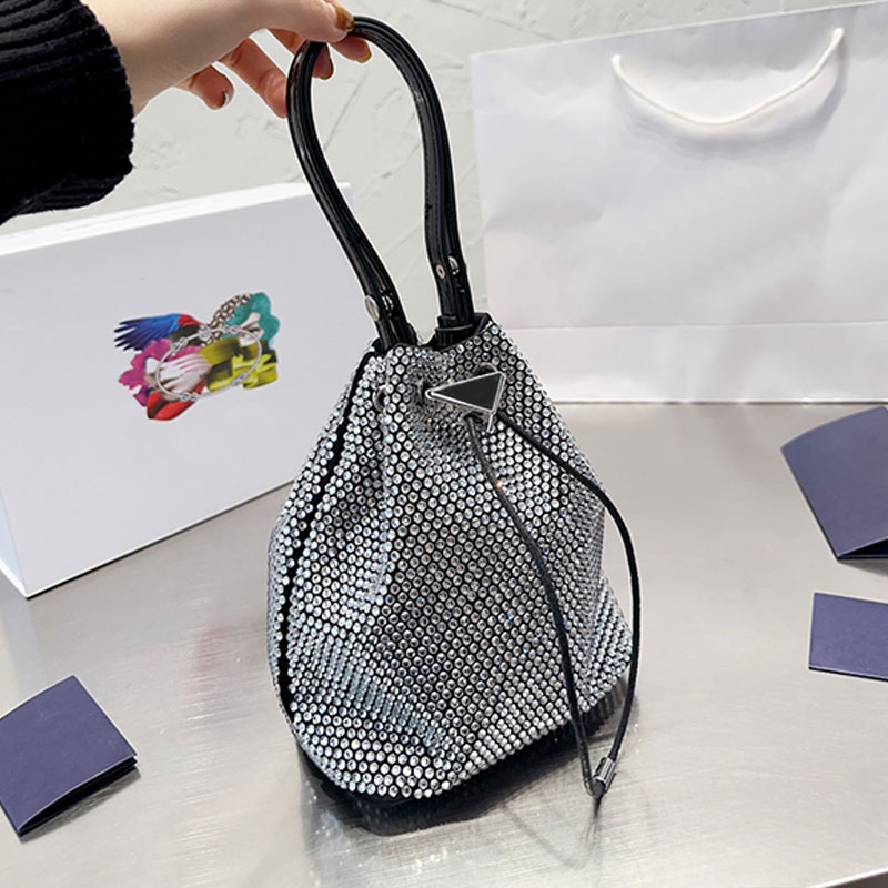 Crystal Bucket Bag Drawstring Crossbody Bags Women Handbags Purse Leather Strap Triangle Sign Fashion Letters Silver Hardware Hand Wallets, 18*15cm
Crystal Bucket Bag Drawstring Crossbody Bags Women Handbags Purse Leather Strap Triangle Sign Fashion Letters Silver Hardware Hand Wallets, 18*15cm