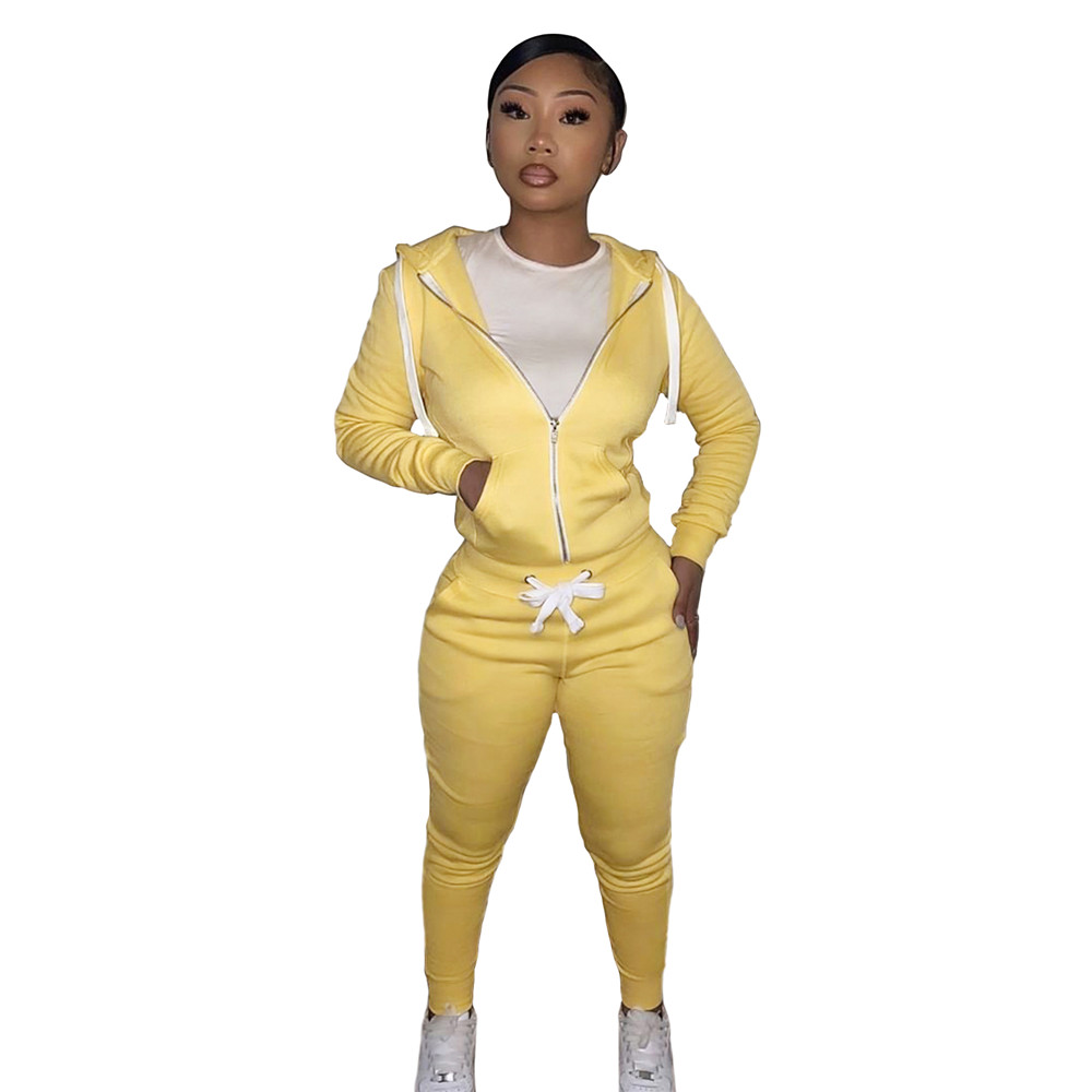 Fall Winter Fleece Sweatsuits Women Tracksuits Jogging Suits Long Sleeve Hooded Jacket and Pants Two Piece Sets Solid Sports Suit Casual Outfits Sport