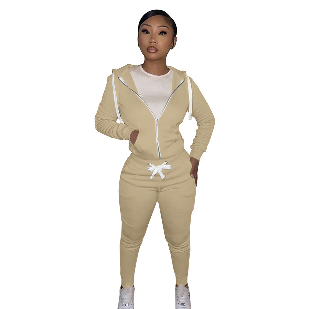 Fall Winter Fleece Sweatsuits Women Tracksuits Jogging Suits Long Sleeve Hooded Jacket and Pants Two Piece Sets Solid Sports Suit Casual Outfits Sport